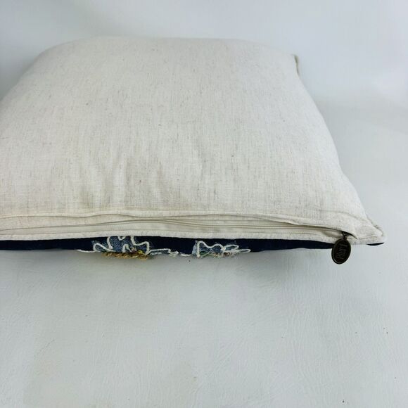 Pier 1 Imports Embroidered Floral Throw Pillow Boho Removable Cover Blue Decor - Picture 7 of 8